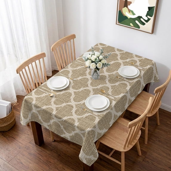 Khaki Moroccan Table Cloth Waterproof Tablecloths, Boho Retro Country Abstract Geometric Grid Tablecloth Dining Table Cover for Kitchen Party Tabletop Outdoor, Rectangle Tablecloth 60x102 Inch