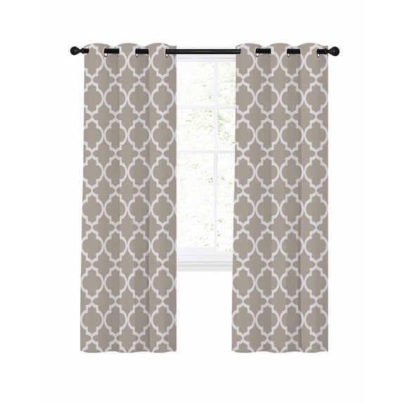 Khaki Morocco Blackout Curtains 39 Inches Length, Farm Country Moroccan Geometric Plaid Window Treatment Thermal Insulated Drapes for Bedroom Living Room 2 Panels 55x39 Inches