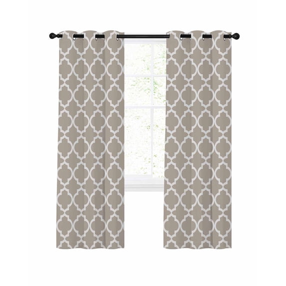 Khaki Morocco Blackout Curtains 63 Inches Length, Farm Country Moroccan Geometric Plaid Window Treatment Thermal Insulated Drapes for Bedroom Living Room 2 Panels 84x63 Inches