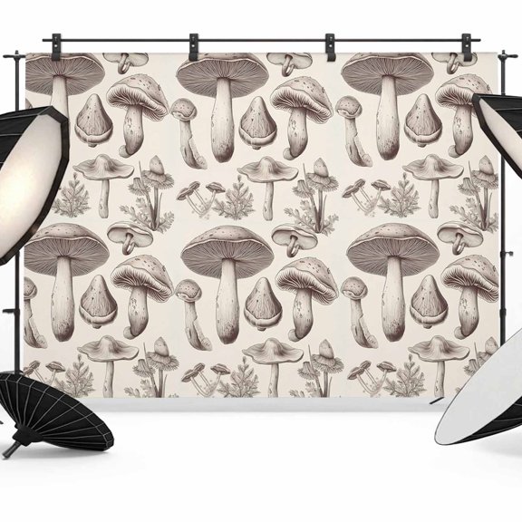 Khaki Mushroom Backdrop for Photography, and Leaf Retro Nostalgic Style Photo Backdrop Portrait Background Party Banner Photo Backgrounds for Studio Booth Props, 7x5ft