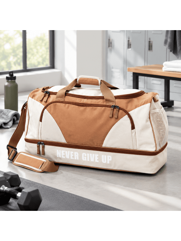 Khaki Nylon Satin Martial Arts Duffel Storage Bag for Gym and Gear