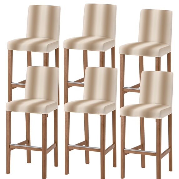Khaki Ombre Bar Stool Cover Set of 6, Farmhouse Beige Gradient Modern Art Stretch Bar Chair Cover, Removable Washable Pub Counter Stool Chair Slipcover for Kitchen Dining Room Pub Cafe