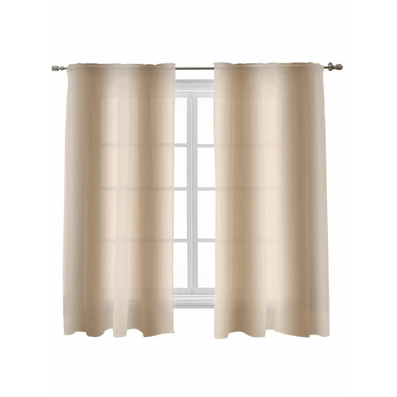 Khaki Ombre Curtains 72 Inch Length, Sheer Curtains for Bedroom Living Room Window Modern Abstract Art Farmhouse Gradient Rod Pocket Voile Drapes Kitchen Curtains Small Half Window 52"x72" 2 Panels
