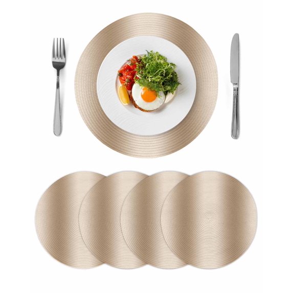 Khaki Ombre Round 15 Inch Placemats Set of 4, Modern Abstract Art Farmhouse Gradient HeatResistant Non Slip Place Mats for Dining Table, Wipeable Braided Kitchen Table Mats for Housewarming