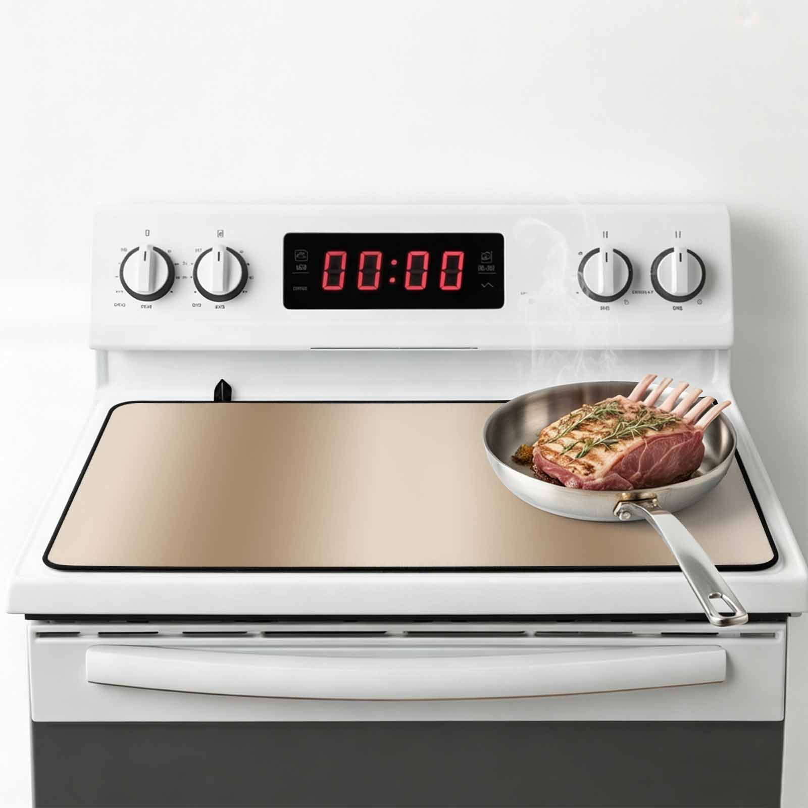 Khaki Ombre Stove Top Cover for Electric Stove, Heat-proof & Non Slip Glass Top Stove Cover Protector, Modern Abstract Art Farmhouse Gradient Kitchen Flat Cooktop Rubber Mat 28.5x20.5 Inches
