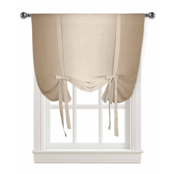 Khaki Ombre Tie Up Curtains for Kitchen Bathroom Bedroom Windows 45 Inch Length, Modern Abstract Gradient Color Art Balloon Drape Curtains Shade Rod Pocket Drapery Curtain Panel, 34"x45"