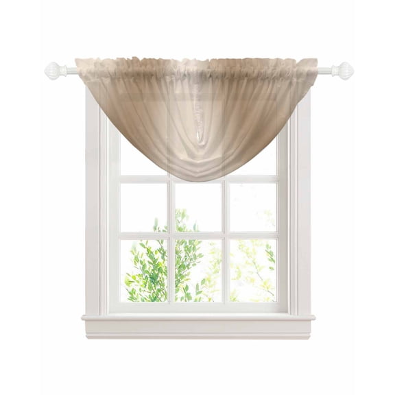 Khaki Ombre Waterfall Valances for Windows, Farmhouse Beige Gradient Modern Art Kitchen Sheer Valance Curtains, Rod Pocket Elegant Swag Valances for Living Room Bedroom, 47.2"x38.5", 1 Panel