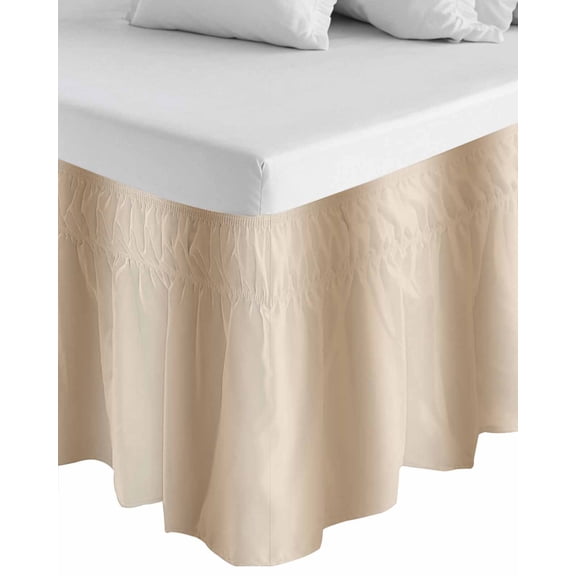 Khaki Ombre Wrap Around Bed Skirts for Queen Bed 16" Drop,Bed Skirt with Adjustable Elastic Belt Dust Ruffle Bed Valance for Bedroom Hotel Modern Abstract Art Farmhouse Gradient Bed Frame Cover