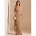 thumbnail image 1 of Khaki One Shoulder Ruched Wrap Maxi Dress With Asymmetrical Ruffle Hem And Draped Detail, 1 of 7