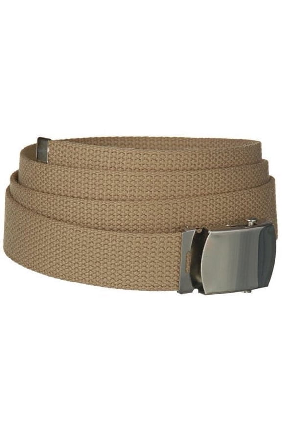 Khaki One Size Canvas Military Web Belt with Silver Slider Buckle
