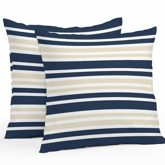 Khaki and Outdoor Pillow Covers Set of 2 Dark Blue Stripes Minimalist Modern Geometric Waterproof Throw Pillow Case Decorative Square Cushion Cover for Patio Couch Garden Balcony, 26"x26"