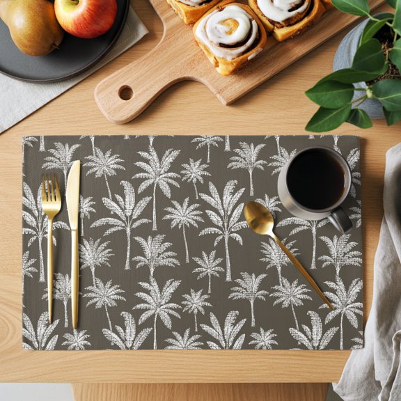 Khaki Palm Tree Placemats Set of 1, Summer Tropical Country Botanical Coconut Tree Leaf Non-Slip Place Mats Washable Table Mats for Kitchen Dining Table Decorations Indoor/Outdoor