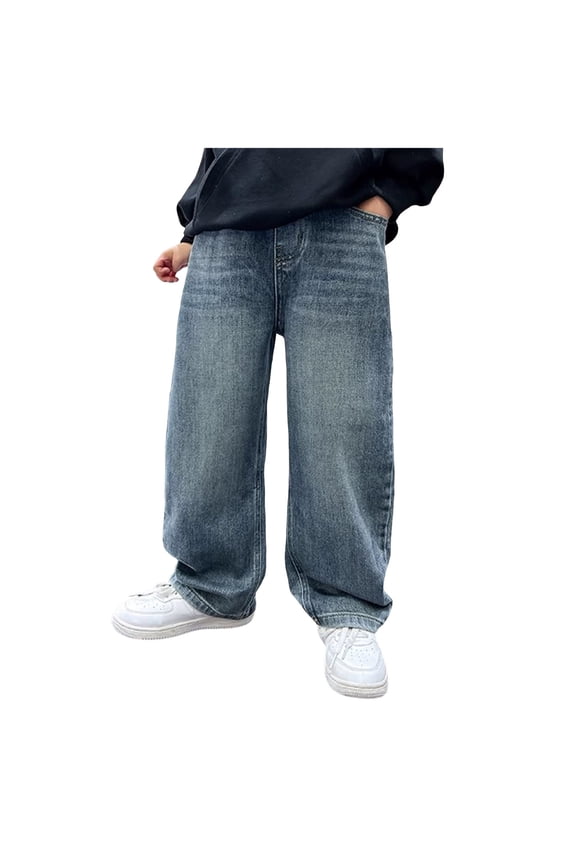 Khaki Pants For Boys Boys Clothes Boy's Baggy Jeans Wide Leg Ripped Hip Hop Loose Fit Casual Denim Pants with Pockets