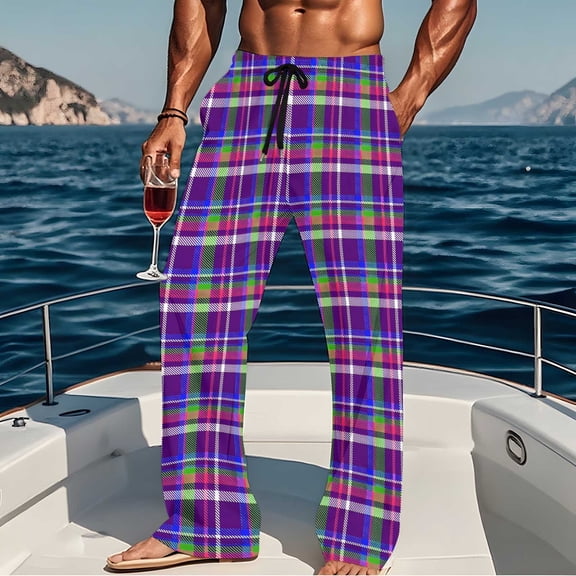 Khaki Pants for Men Men’s Plaid Pajama Pants Soft Knit Sleepwear Pajama Bottoms Sports Loungewear Pants with Pockets Purple XL