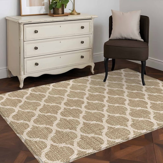 Khaki Plaid 4x6 Rug for Dining Table for 4 People Under Table, Retro Country Moroccan National Geometrical Plaid ashable Non Slip Rectangle Area Rug