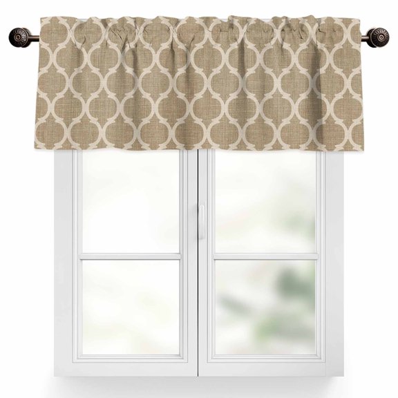 Khaki Plaid Valances for Windows Retro Country Moroccan National Geometrical Plaid Valance Curtains Rod Pocket Bathroom Small Window Treatments for Kitchen Living Room Bedroom, 42"x12"