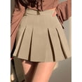 thumbnail image 1 of Khaki Pleated A-Line Skirt For Women, Academic Style Fall Mini Skirt, 1 of 7