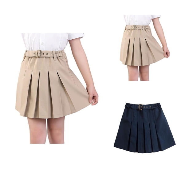 Khaki Pleated School Bottom for Big Girls – Elastic Waist Uniform Piece, Preppy Spring Summer Essential, Classic Staple Alongside Pink Dress for Girls Styles