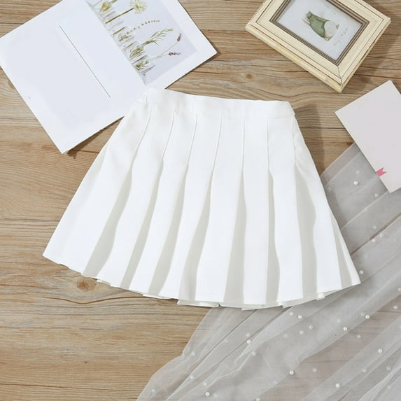 Khaki Pleated Skirt Girls Girls Mini Skirts High Elastic Waisted Tiered Smocked Ruffle Skirt with Shorts Size 4-15 Girl's School Uniform Pleated Skirt