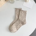 thumbnail image 1 of VONCOS Khaki Polka Dot Crew Socks for Women, Stretchy Nylon Spandex Casual Socks with White Dots, Comfortable One Size Fits Most Womens Everyday Crew Socks, 1 of 2