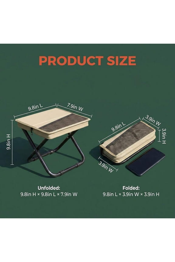 Khaki Portable 2-In-1 Folding Stool & Sling Bag – Sturdy Camping, Hiking, Fishing Seat – 220LB Capacity