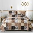 thumbnail image 1 of Khaki Quilt Set King Size Quilt Bedding Set Brown Plaid,3 Pieces Patchwork Floral Patchwork Reversible Bedspread Coverlet Set for All Season,Soft Microfiber Bedding Set King 90"X104", 1 of 4