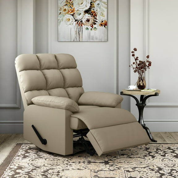 Khaki Reclining Chair - Quiet Steel Mechanism For Relaxation Recliner Solid Wood Frame And Sinuous Springs Long-lasting Use