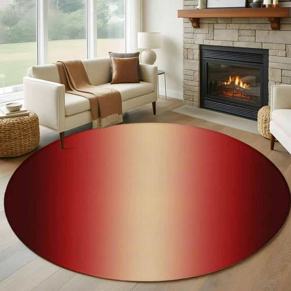 Khaki Red Black Ombre 7ft Round Rug, Modern Abstract Art Gradient Non-Skid Rubber Backing Large Area Rugs - Living Room Bedroom Home Office, Indoor Floor Mat Carpets Washable Rug