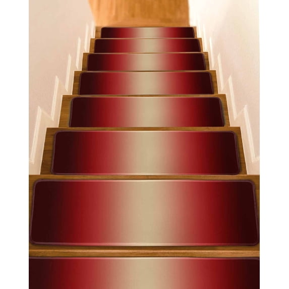 Khaki Red Black Ombre Stair Treads Non Slip Indoor for Wooden Steps, Modern Abstract Art Gradient 4 Pcs Stair Mats for Elders Dogs, 8 x 30 Inch Carpet Treads Runner Rugs for Staircase