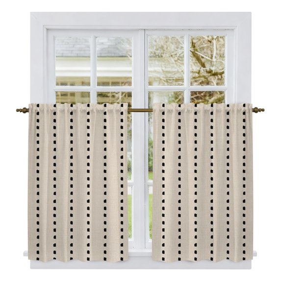 Khaki Retro Kitchen Curtains 54 Inch Length, Farmhouse Geometric Vertical Stripes Modern Tiers Curtains for Bathroom Bedroom Cafe, Light Filtering Small Window Treatment Drapes 2 Panels 42"Wx54"L