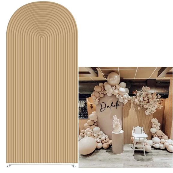 Khaki Ripples Pattern Arch Backdrop Cover for Birthday Party Wedding Baby Shower Decorations Light Tan Chiara Backdrops Arched Wall Covers Stands Display Props GP-451 4ft * 7ft Y101