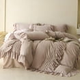 thumbnail image 1 of Khaki Ruffle Duvet Cover Set Queen Size Vintage Ruffled Fringe Comforter Cover Solid Color Princess Bed Set for Girls Farmhouse Rustic Bedding Soft Microfiber,Zipper Closure,No Comforter, 1 of 14