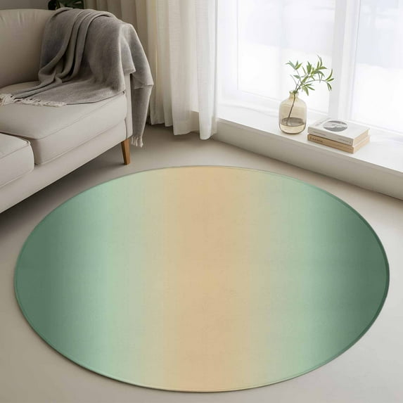 Khaki Sage Green Ombre Round Rugs 3ft, Modern Abstract Art Gradient Non Slip Washable Rug Runner, Low Pile Indoor Floor Carpet Mat Bathroom Rugs for Living Room, Bedroom, Kids Room