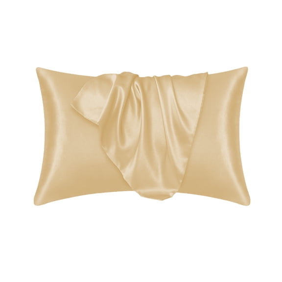 Khaki Satin Pillowcase For Hair And Skin Care Cooling Imitation Silk Solid Color Pillow Cover For Bedroom Home Hotel Use Soft Smooth Fabric For Comfortable Sleep