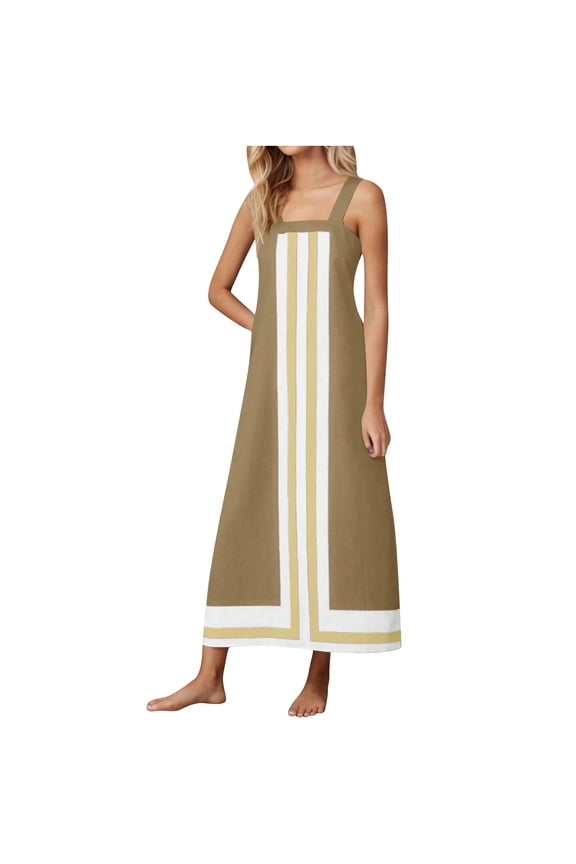 Khaki Scoop Neck Dresses for Ladies Fall Summer Sleeveless Slip Maxi Long Formal Prom Party Evening Dressy Festival Lounge Dresses Homecoming Dresses Juniors 2026 XL