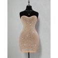 thumbnail image 1 of Khaki Sheer Rhinestone Embellished Bodycon Mini Dress For Women, 1 of 8