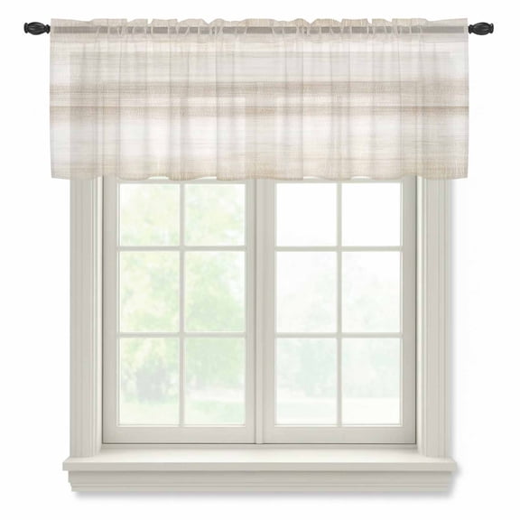 Khaki Sheer Valances for Windows, Abstract Light Beige Ombre Linen Texture Modern Rustic Classic Semi Sheer Kitchen Valance Rod Pocket Small Voile Window Curtains for Living Room Bedroom 42 x 18 Inch