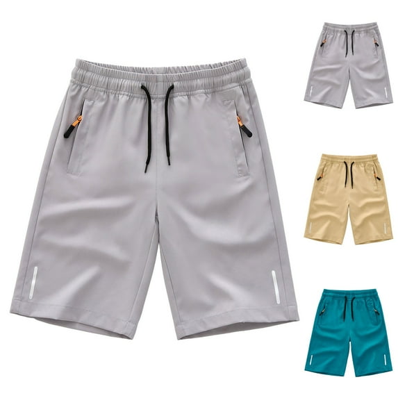 Khaki Shorts for Toddler Boys Big Boy's Casual Shorts Summer Cotton Classic Fit Elastic Waist Shorts with Zipper Pockets Boy's Quick Dry Running Shorts