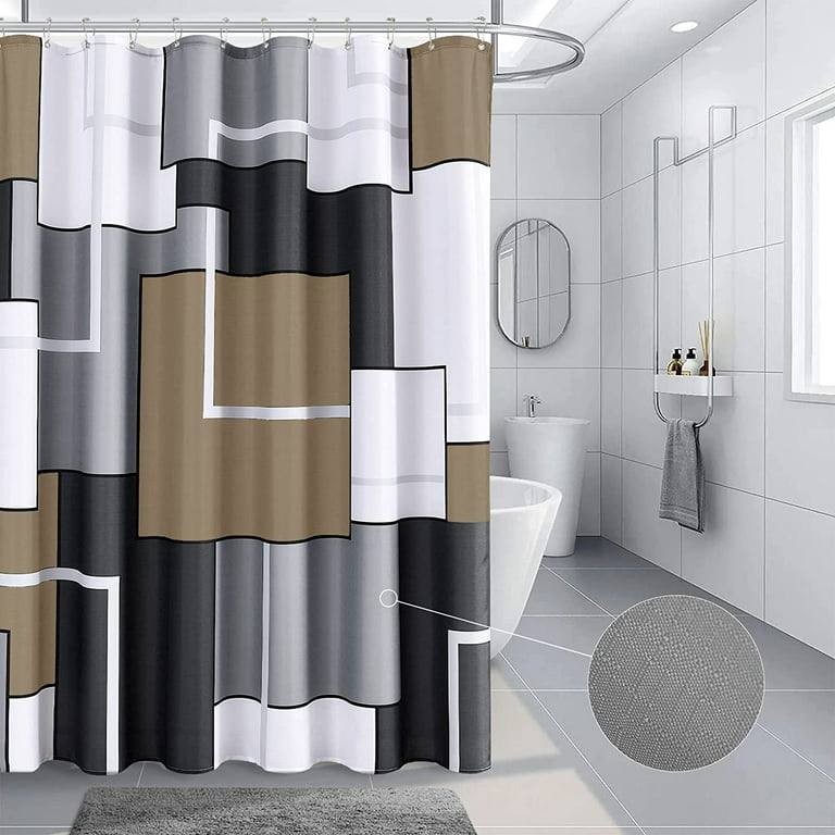 Khaki Shower Curtain Set with Hooks Black and White Shower