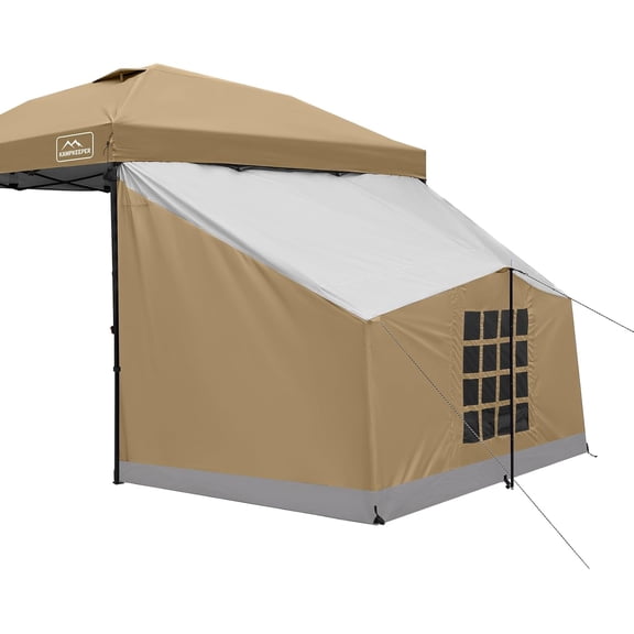 Khaki Side Tent for 10 ft x 10 ft Pop-Up Canopy, 35 Sq Ft Coverage, Waterproof 300D Polyester, 75 in Center Height, Full-Zip Front Entry with Mesh Vent