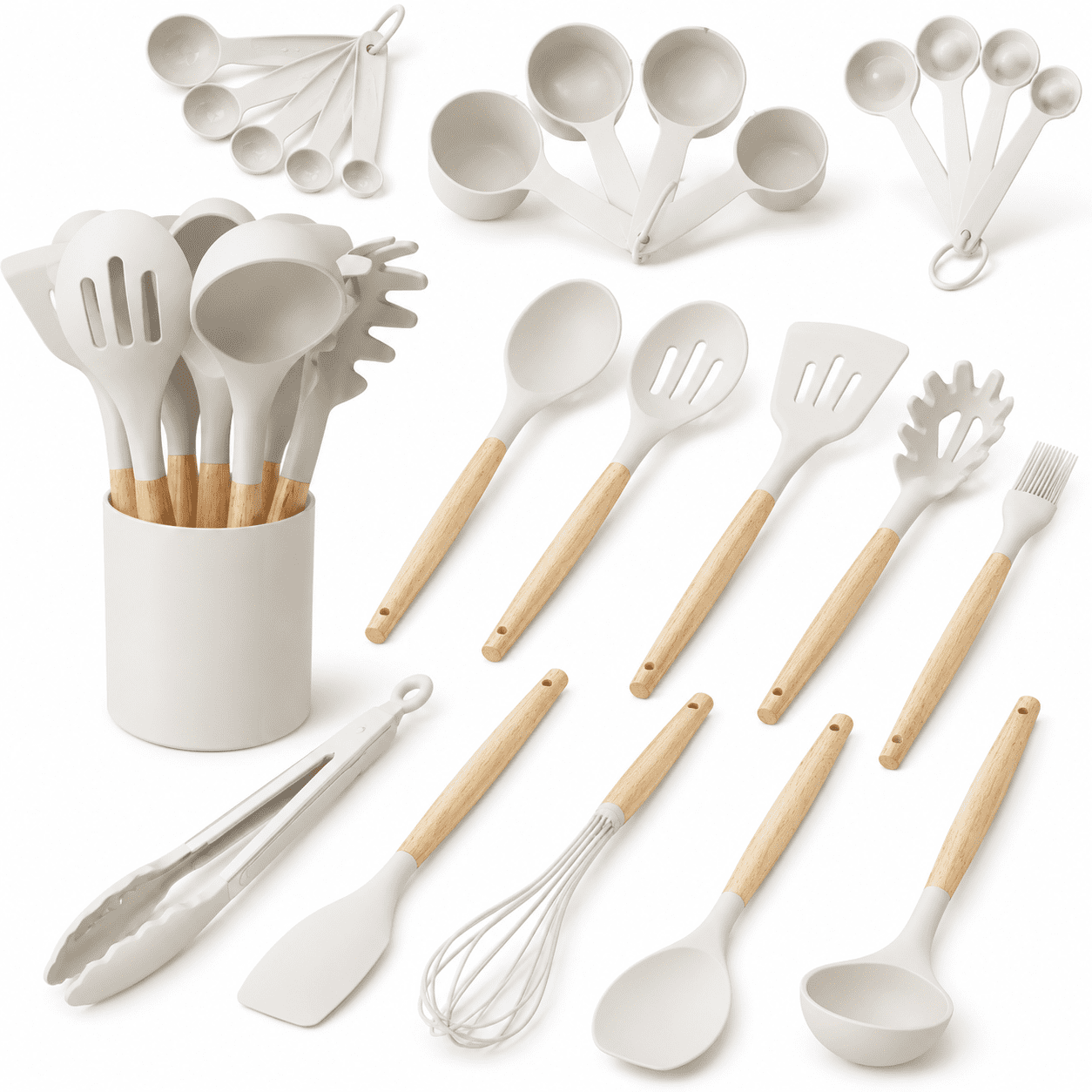 Khaki Silicone Kitchen Utensil Set, 34-Piece Cooking Tools for Nonstick ...