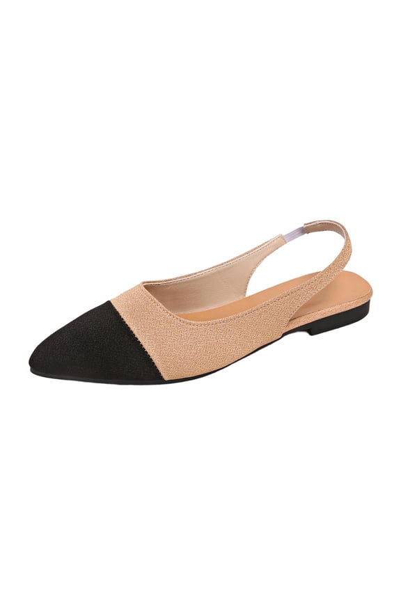Khaki Slingback Flats for Women Pointed Toe Ballet Flats Comfort Elastic Back Dressy Casual Color Block Velvet Flats Sizes 5.5-9.5,Size 5.5