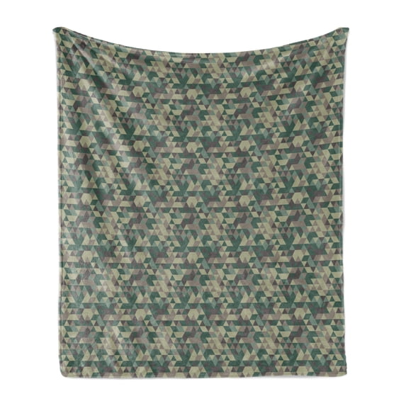 Khaki Soft Flannel Fleece Blanket, Triangular Contemporary Art with Camouflage Influences Repetitive Pattern Protection, Cozy Plush for Indoor and Outdoor Use, 50" x 70", Multicolor, by Ambesonne