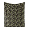thumbnail image 1 of Khaki Soft Flannel Fleece Throw Blanket, Repeating Pattern with Stain Look Camouflage Motif, Cozy Plush for Indoor and Outdoor Use, 50" x 60", Army Green Slate Brown, by Ambesonne, 1 of 5