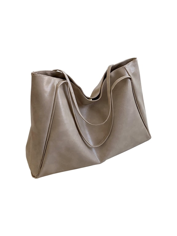 Khaki Soft Textured Pu Ladies Tote Bag Retro Design Oversized Work Purse Lightweight Shoulder Carry Bucket Shaped Handbag With Structured Base And Top Handle #f3w4f