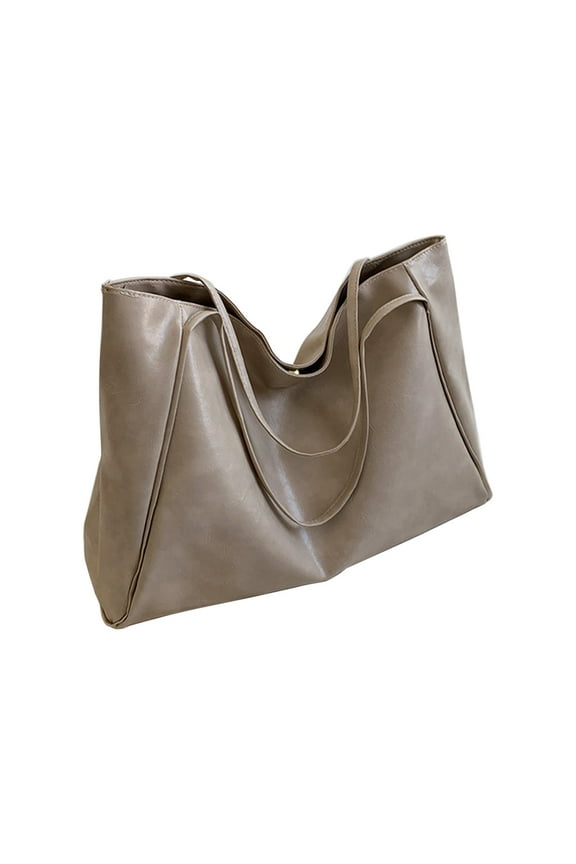 Khaki Soft Textured Pu Ladies Tote Bag Retro Design Oversized Work Purse Lightweight Shoulder Carry Bucket Shaped Handbag With Structured Base And Top Handle #f3w4f