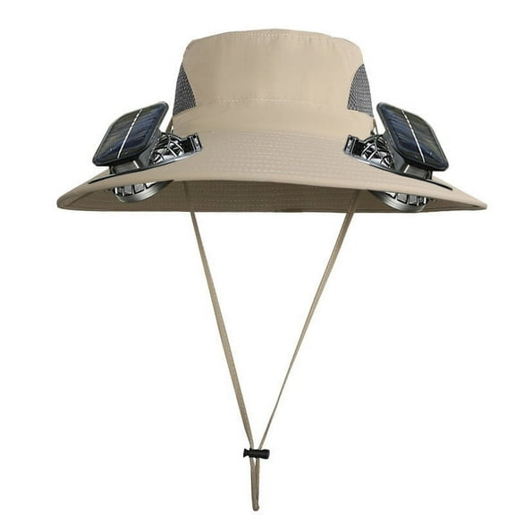 Khaki Wide Brim Cooling Hat Solar Energy Powered Fan Attachment 4.72 Inch Visor Outdoor Sports Sunshade Gear #C995H