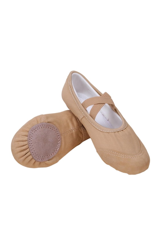 Khaki Solid Color Dance Shoes For Toddlers Soft Soled Practice Shoes Elastic Shoelaces Body Shaped For Age 2.5-3 Years Canvas