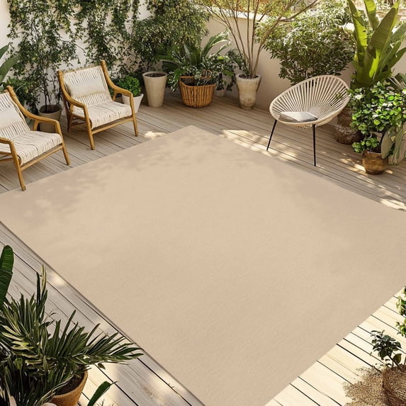 Khaki Solid Color Outdoor Rug for Patio/Deck/Porch, Non-Slip Large Area Rug 5 x 8 Ft, Aesthetics Contemporary Luxury Indoor Outdoor Rugs Washable Area Rugs, Reversible Camping Rug Carpet Runner