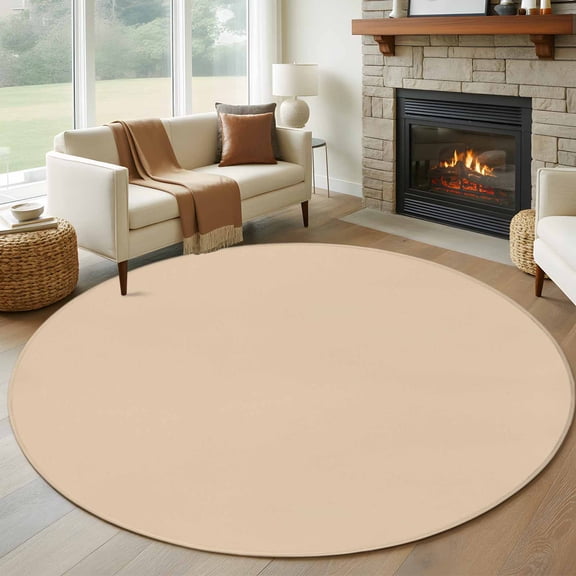 Khaki Solid Color Round Rug 5ft Washable Circle Kitchen Rugs Non Slip Aesthetics Contemporary Luxury Large Area Rug Indoor Floor Carpet for Bedroom Living Room Home Office Dining Room Nursery